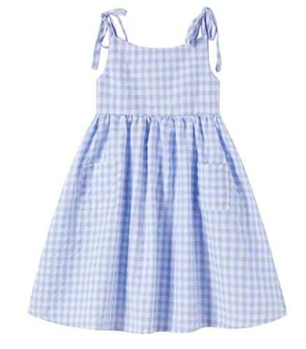 Ugitopi Mädchen Baumwoll-Leinen ärmelloses Kleid mit Trägern und Taschen Kleinkind Mädchen Sommerkleid 12-18 Monate (Plaid Blue,90) von Ugitopi