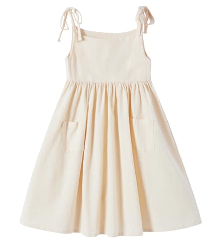 Ugitopi Mädchen Baumwoll-Leinen ärmelloses Kleid mit Trägern und Taschen Kleinkind Mädchen Sommerkleid 12-18 Monate (Solid Beige,90) von Ugitopi