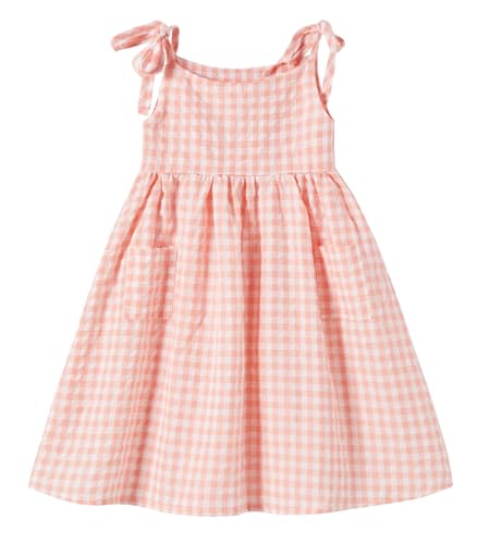 Ugitopi Mädchen Baumwoll-Leinen ärmelloses Kleid mit Trägern und Taschen Kleinkind Mädchen Sommerkleid 2 Jahre (Plaid Pink,100) von Ugitopi