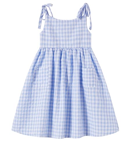 Ugitopi Mädchen Baumwoll-Leinen ärmelloses Kleid mit Trägern und Taschen Kleinkind Mädchen Sommerkleid 3 Jahre (Plaid Blue,110) von Ugitopi