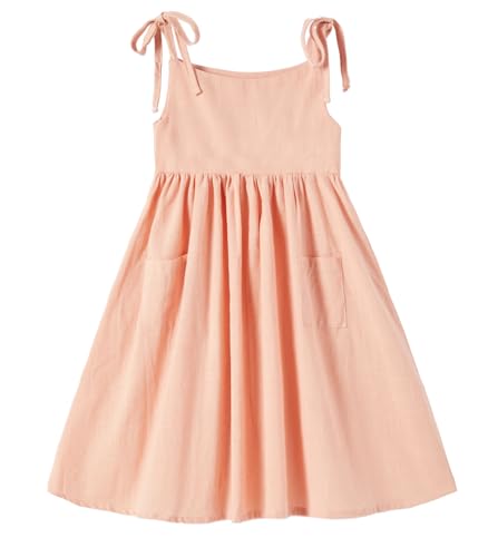 Ugitopi Mädchen Baumwoll-Leinen ärmelloses Kleid mit Trägern und Taschen Kleinkind Mädchen Sommerkleid 3 Jahre (Solid Dusty Pink,110) von Ugitopi
