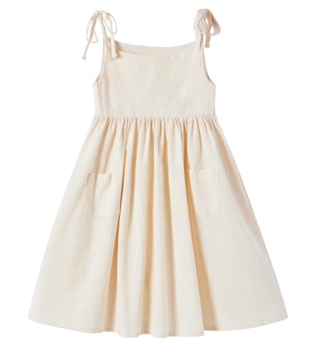 Ugitopi Mädchen Baumwoll-Leinen ärmelloses Kleid mit Trägern und Taschen Kleinkind Mädchen Sommerkleid 4 Jahre (Solid Beige,120) von Ugitopi