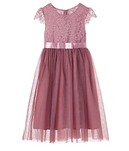 Ugitopi Mädchen Kleid Kinder Tüll Party Prinzessin Kleid (Dusty Rose 140) von Ugitopi