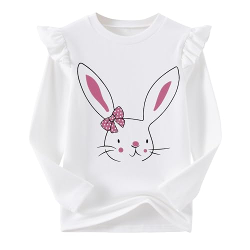 Ugitopi Mädchen Langarm T-Shirt Rüschenärmel Kinder Tops mit Rundhalsausschnitt Tunika Tshirts für Mädchen (Bunny, 120) von Ugitopi