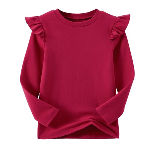 Ugitopi Mädchen Langarm T-Shirt Rüschenärmel Kinder Tops mit Rundhalsausschnitt Tunika Tshirts für Mädchen (Burgundy, 120) von Ugitopi