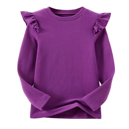 Ugitopi Mädchen Langarm T-Shirt Rüschenärmel Kinder Tops mit Rundhalsausschnitt Tunika Tshirts für Mädchen (Purple, 100) von Ugitopi
