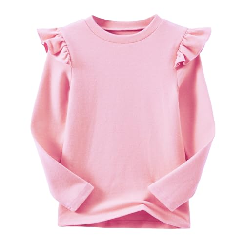 Ugitopi Mädchen Langarm T-Shirt Rüschenärmel Kinder Tops mit Rundhalsausschnitt Tunika Tshirts für Mädchen (pink, 130) von Ugitopi