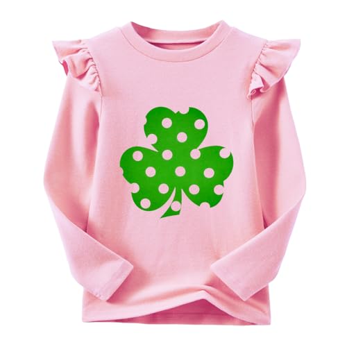 Ugitopi Mädchen Langarm T-Shirt Rüschenärmel Kinder Tops mit Rundhalsausschnitt Tunika Tshirts für Mädchen (pinkclover, 140) von Ugitopi