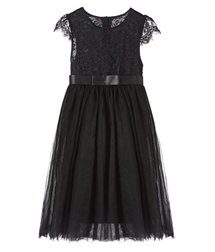 Ugitopi Mädchen Spitze Langes Kleid Kinder Tüll Party Prinzessin Kleid (Black, 110) von Ugitopi