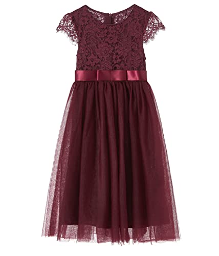 Ugitopi Mädchen Spitze Langes Kleid Kinder Tüll Party Prinzessin Kleid (Burgundy, 120) von Ugitopi
