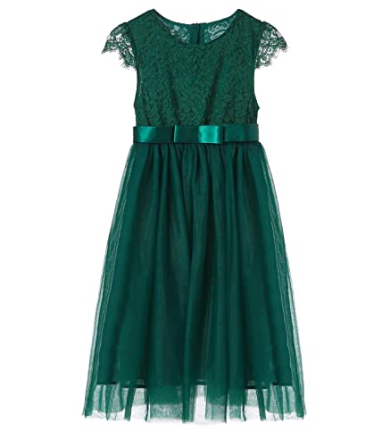 Ugitopi Mädchen Spitze Langes Kleid Kinder Tüll Party Prinzessin Kleid (Dark Green, 100) von Ugitopi