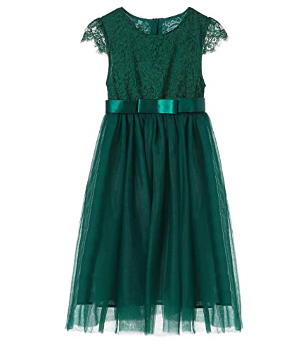 Ugitopi Mädchen Spitze Langes Kleid Kinder Tüll Party Prinzessin Kleid (Dark Green, 110) von Ugitopi