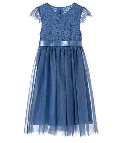 Ugitopi Mädchen Spitze Langes Kleid Kinder Tüll Party Prinzessin Kleid (Dusty Blue, 110) von Ugitopi