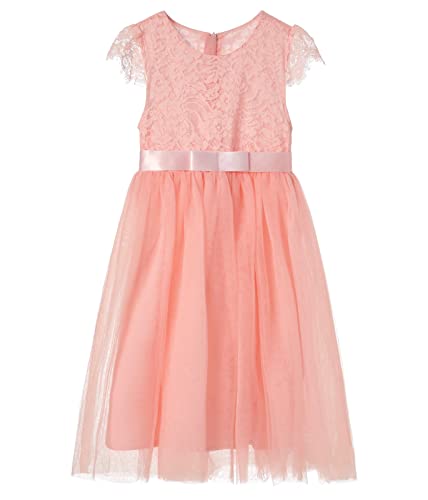 Ugitopi Mädchen Spitze Langes Kleid Kinder Tüll Party Prinzessin Kleid (Light Pink, 120) von Ugitopi