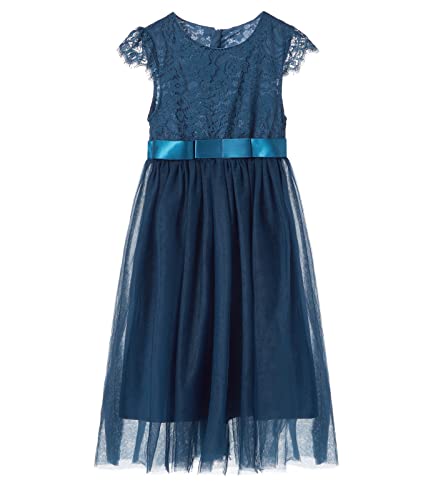 Ugitopi Mädchen Spitze Langes Kleid Kinder Tüll Party Prinzessin Kleid (Navy Blue, 130) von Ugitopi