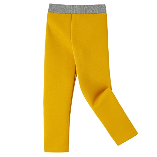 Ugitopi Mädchen Thermoleggings Fleece Gefüttert Dick Hosen Baumwolle Leggings (Mustard 130) von Ugitopi