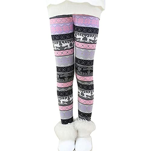 Ugitopi Mädchen Winter Dicke Warme Lange Hosen Druck Fleece Gefüttert Leggings (Purple elk,120) von Ugitopi