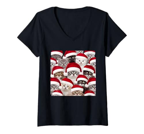 Ugly Christmas Geschenk Kleidung Xmas Weihnachten Damen T-Shirt mit V-Ausschnitt für Erwachsene Damen (Größe S), Schwarz, Small, Kurzarm, Klassisch, Winter von Ugly Christmas Geschenk Kleidung Xmas Weihnachten