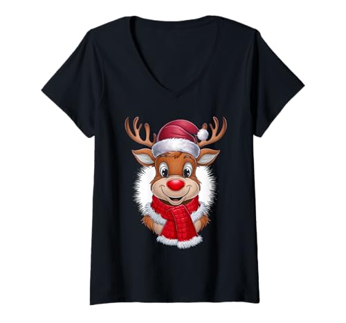 Ugly Christmas Geschenk Kleidung Xmas Weihnachten Damen Herren T-Shirt mit V-Ausschnitt, Schwarz, S, Kurzarm, T-Shirt, Cartoon, Weihnachten, Unisex, Winter von Ugly Christmas Geschenk Kleidung Xmas Weihnachten
