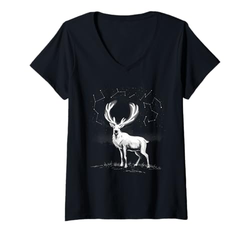 Damen Weihnachten Tshirt Christmas Weihnachtsmann Rentier T-Shirt mit V-Ausschnitt von Ugly Christmas Geschenk Kleidung Xmas Weihnachten