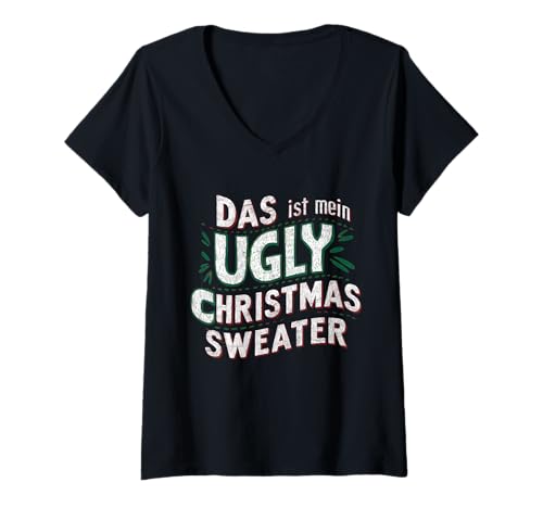 Damen Weihnachten Tshirt Ugly Christmas Weihnachtsmann T-Shirt mit V-Ausschnitt von Ugly Christmas Geschenk Kleidung Xmas Weihnachten