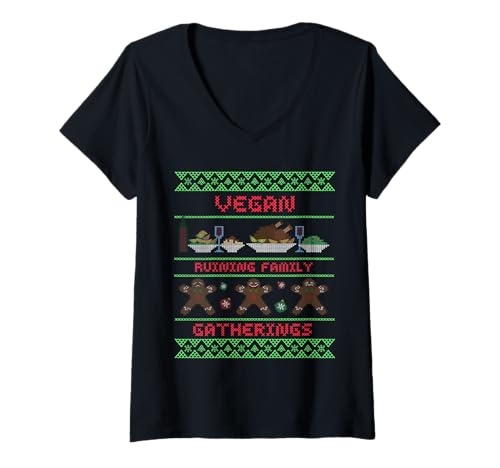 Damen Vegan Ruinierung Familientreffen T-Shirt mit V-Ausschnitt Damen Vegan Ruinierung Familientreffen T-Shirt mit V-Ausschnitt von Ugly Christmas Jumper