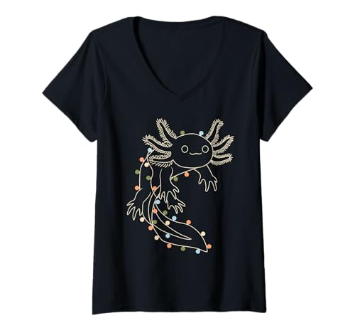 Damen Axolotl Tree Frohe Weihnachten Lustiges hässliches Weihnachtsfest T-Shirt mit V-Ausschnitt von Ugly Christmas Ornament Supply For December Gift