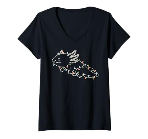 Damen Axolotl Tree Frohe Weihnachten Lustiges hässliches Weihnachtsfest T-Shirt mit V-Ausschnitt von Ugly Christmas Ornament Supply For December Gift