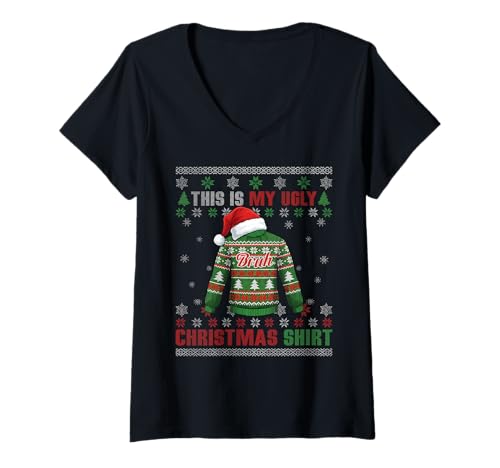 Damen Lustiger Bruh This is My Ugly Christmas T-Shirt mit V-Ausschnitt von Ugly Christmas Ornament Supply For December Gift