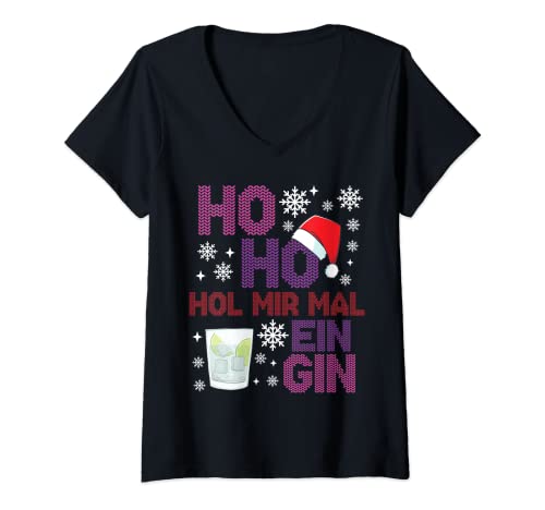 Damen Ho Ho Hol Mir Mal Ein Gin Lustiges Weihnachten Gin Trinker T-Shirt mit V-Ausschnitt von Ugly Christmas Sweater und Co. Alkohol