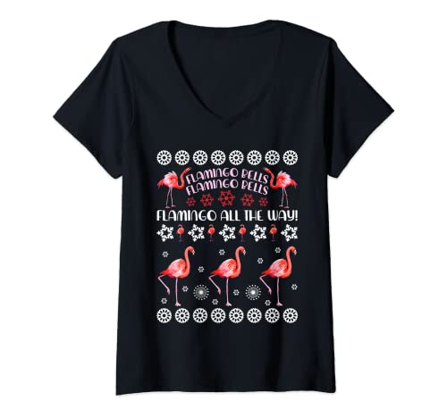 Damen Flamingo hässlicher Weihnachtspullover T-Shirt mit V-Ausschnitt Damen Flamingo hässlicher Weihnachtspullover T-Shirt mit V-Ausschnitt von Ugly Christmas Sweater