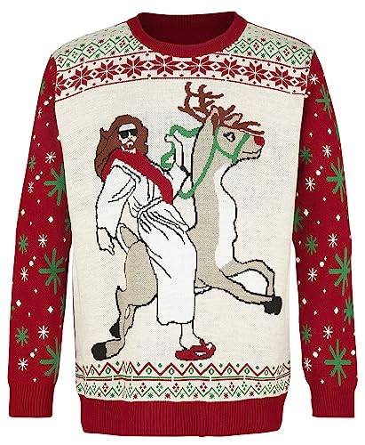 Ugly Christmas Sweater Jesus Riding Reindeer Männer Weihnachtspullover Multicolor XL von Ugly Christmas Sweater