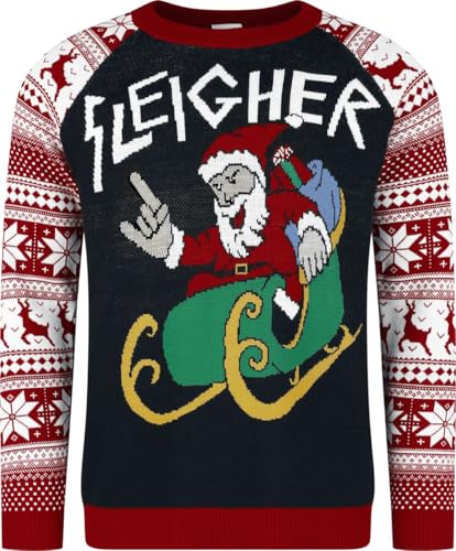 Ugly Christmas Sweater Sleigher Santa Männer Weihnachtspullover Multicolor XXL von Ugly Christmas Sweater