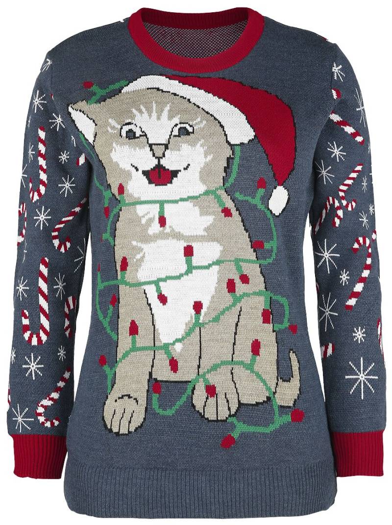 Ugly Christmas Sweater Weihnachtspullover - Cat Wrapped In Lights - S bis 5XL - für Damen - Größe 3XL - multicolor von Ugly Christmas Sweater