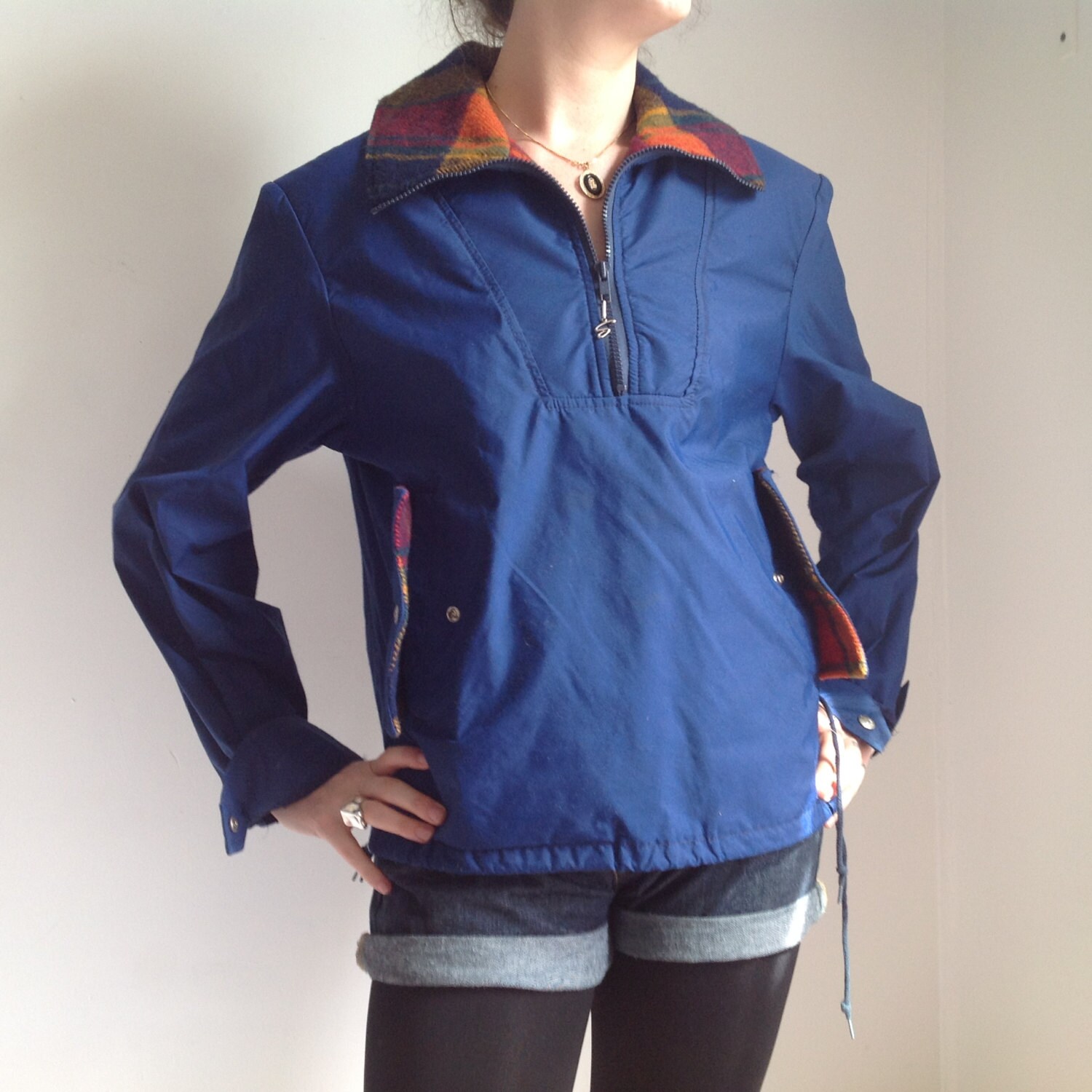 Blauer Windbreaker Mit Woll Details - Large von UglyCousin