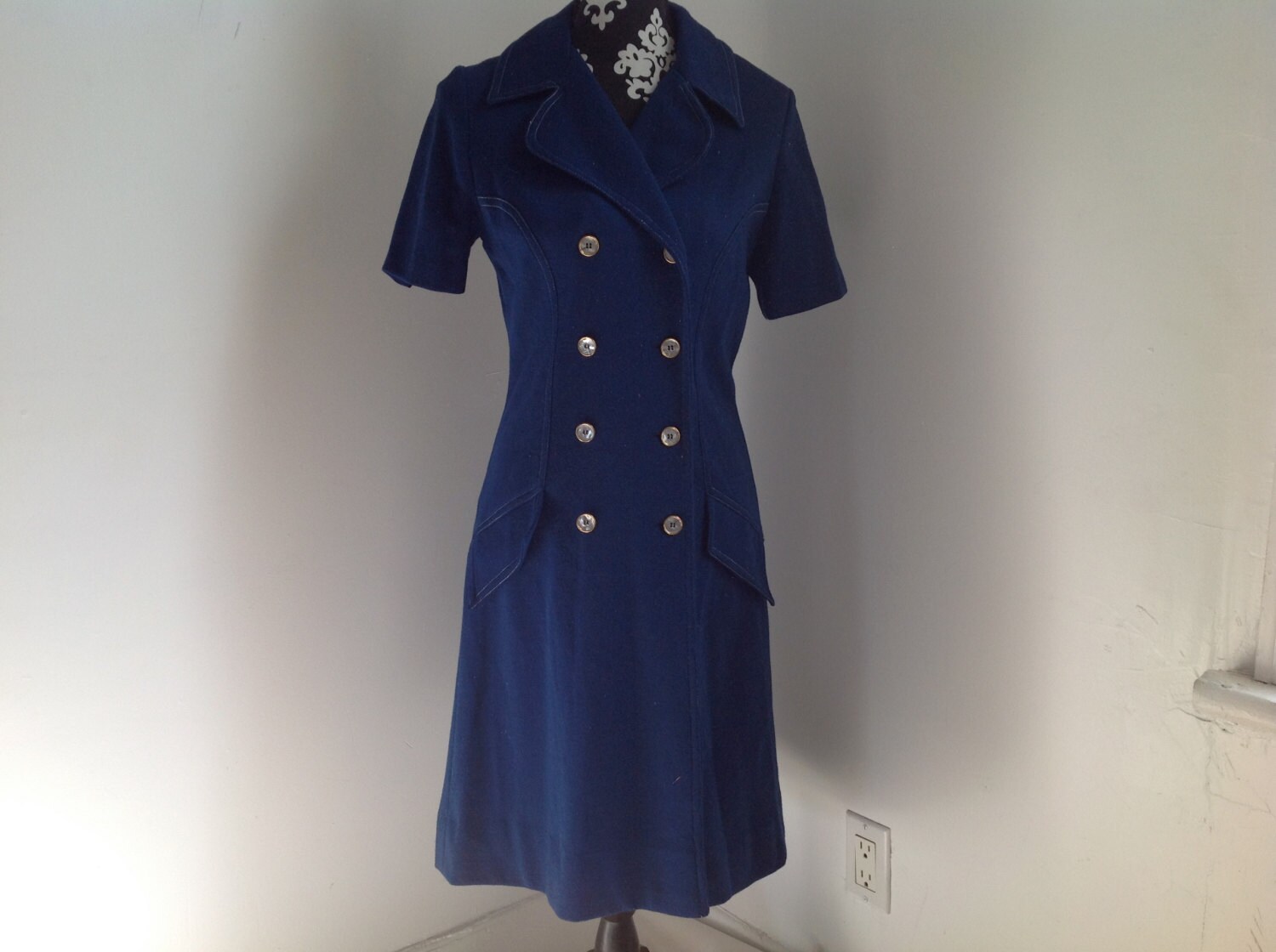 Navy Blau-Hülsen-Woll-Hemd-Kleid von UglyCousin