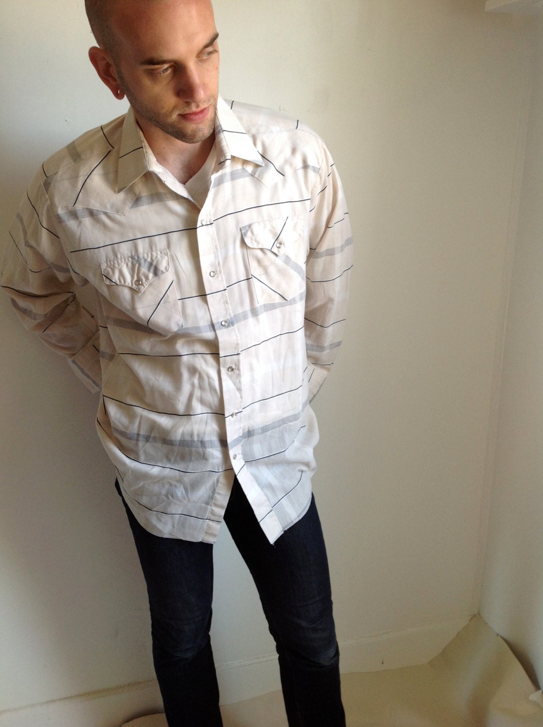 Panhandle Slim Oversized Langarm Streifen Druckknopf Shirt von UglyCousin