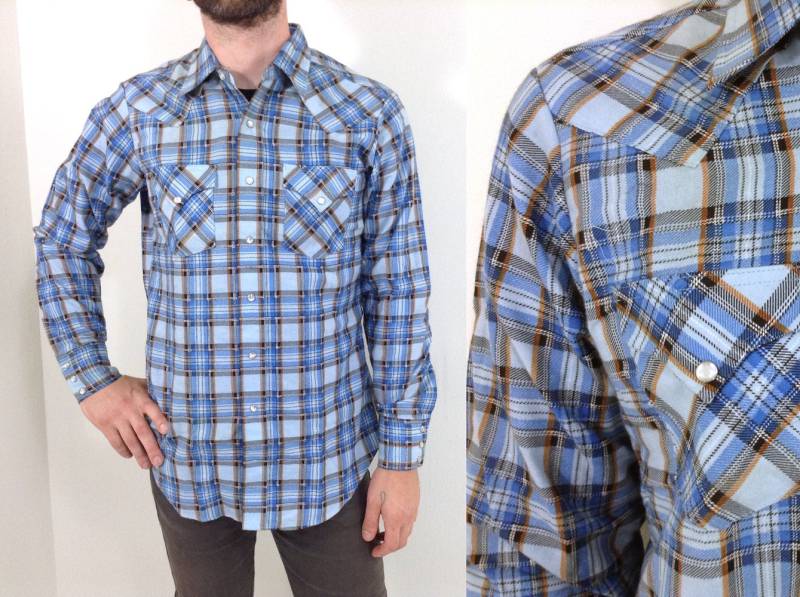 Vintage Blau Kariertes Western-Western Flanellhemd von UglyCousin