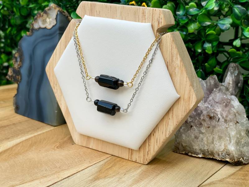 Turmalin Obsidian Angel Aura Bergkristall Kette Edelstahl Gold Silber Schutz von UglyJewelryDE