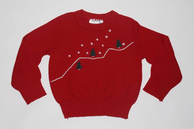 3 Bäume 3T Größe Kinder Vintage Hässlicher Weihnachtspullover Rot # 231 von UglySweaterStoreUS
