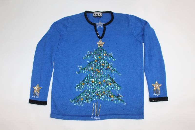 Berek Weihnachtsbaum Kleine Vintage Ugly Christmas Sweater Blau #85 von UglySweaterStoreUS