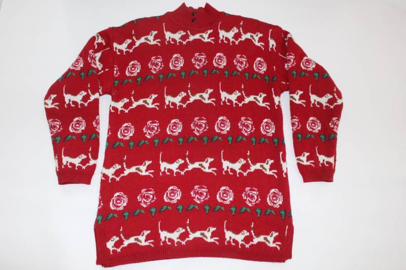 Hunde X Großer Vintage Hässlicher Weihnachtspullover Rot #281 von UglySweaterStoreUS