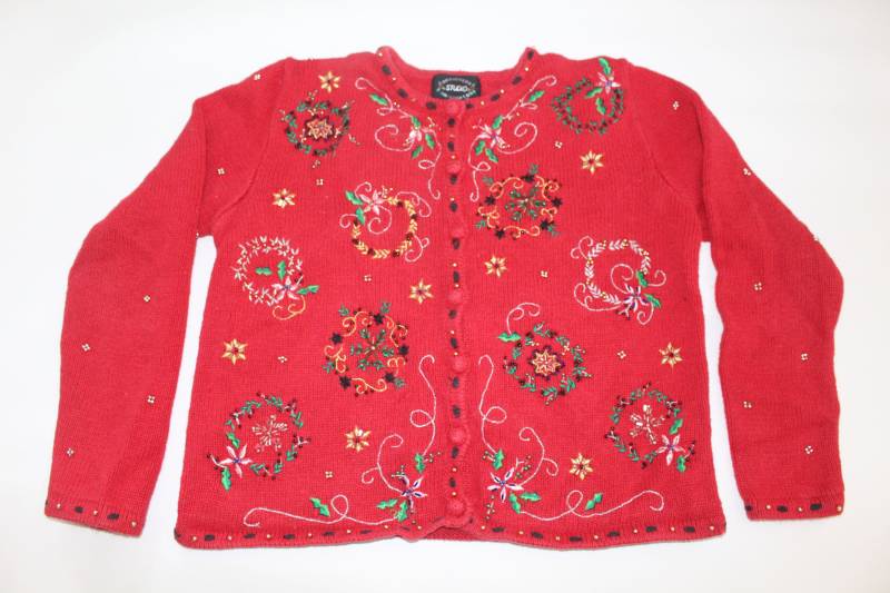 Kränze X Großformat Kinder Vintage Hässlicher Weihnachtspullover Rot # 318 von UglySweaterStoreUS