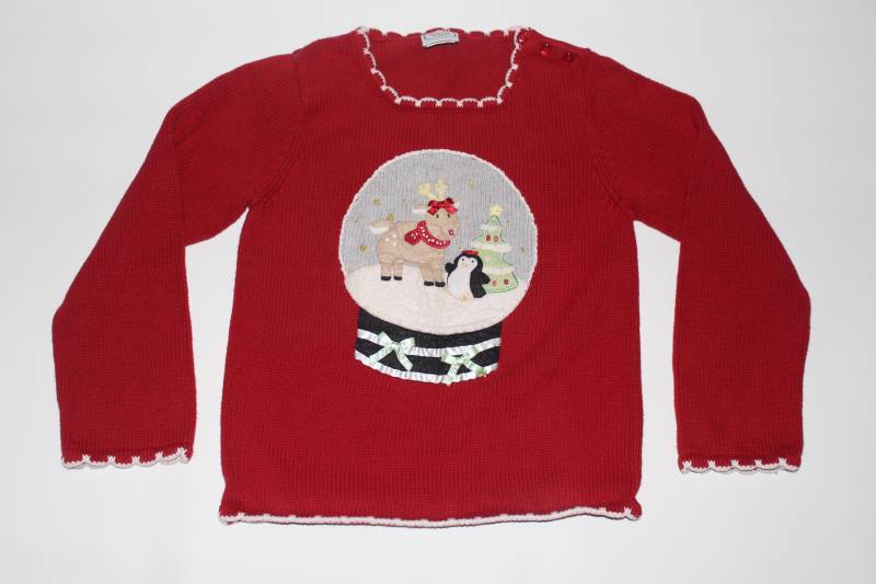 Schneekugel 7 Größen Kinder Vintage Hässlicher Weihnachtspullover Rot # 232 von UglySweaterStoreUS
