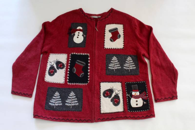 Schneemänner 1 X Großer Vintage Ugly Weihnachtspullover Rot #217 von UglySweaterStoreUS