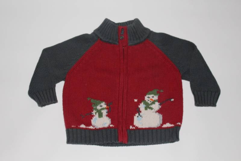 Schneemänner 6 Monate Kinder Vintage Hässlicher Weihnachtspullover Rot/Grau #242 von UglySweaterStoreUS