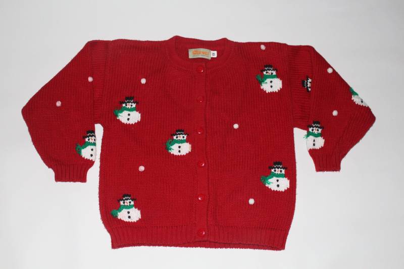Schneemänner 6x Größe Kinder Vintage Hässlicher Weihnachtspullover Rot # 221 von UglySweaterStoreUS