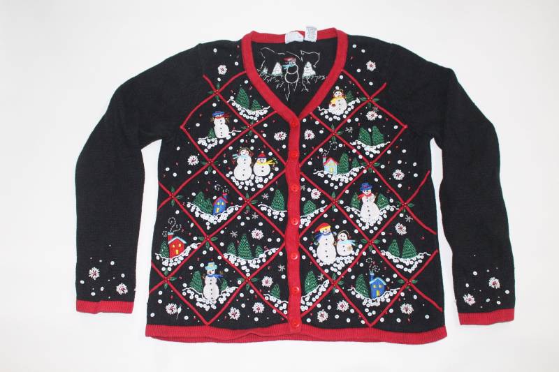 Schneemänner Medium Vintage Hässlicher Weihnachtspullover Schwarz #186 von UglySweaterStoreUS