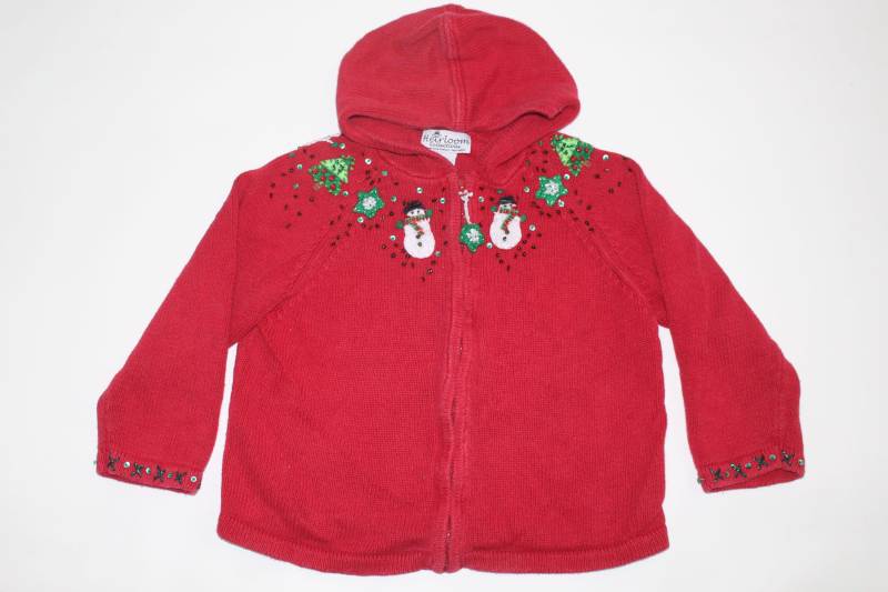Schneemänner X Große Kinder Vintage Hässlicher Weihnachtspullover Rot # 271 von UglySweaterStoreUS