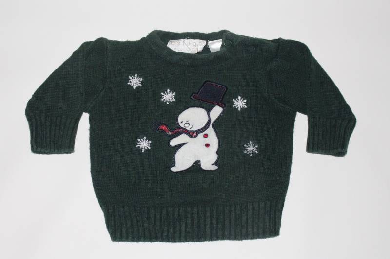 Schneemann/Tanzend 3-6 Monate Kinder Vintage Hässlicher Weihnachtspullover Grün # 225 von UglySweaterStoreUS